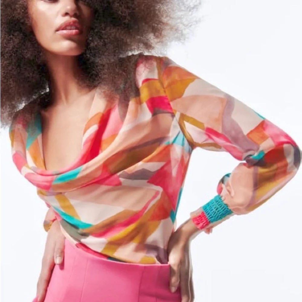 Zara multicolour sheer cowl top - Picture 3 of 8